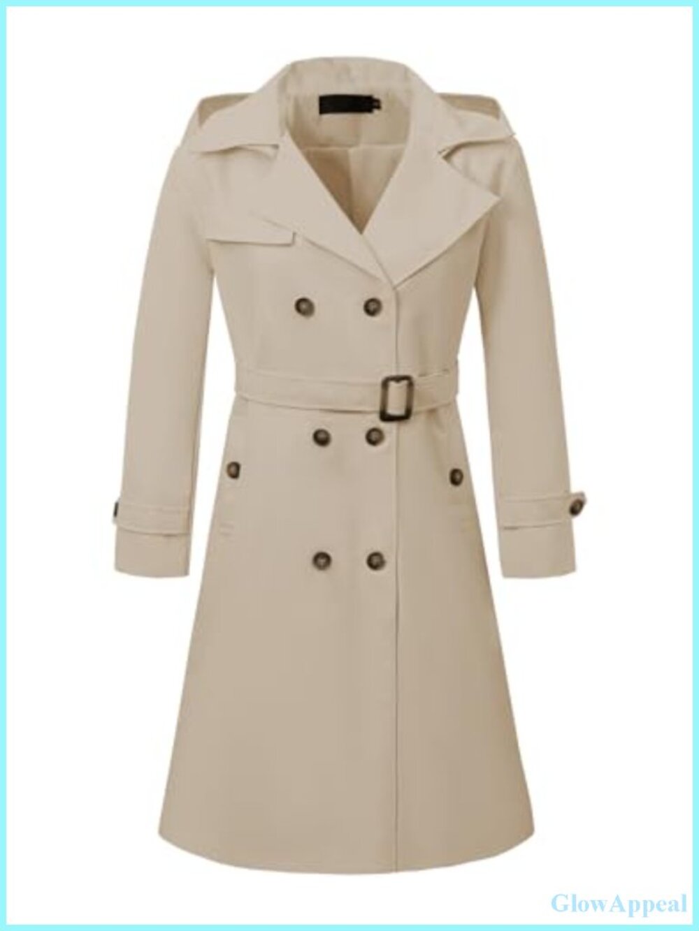 Women's Double Breasted Long Trench Coat Classic Lapel Belted Overcoat with